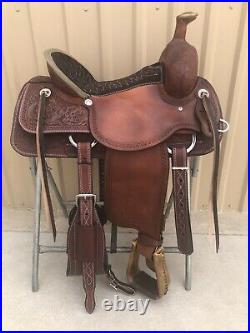 Western D brown OiL Leather Hand carved Roper Ranch Saddle 15,16,17,18 959