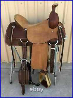 Western Dark brown Leather Hand carved Roper Ranch Saddle 14 To 18
