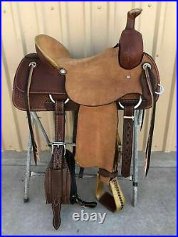 Western Dark brown Leather Hand carved Roper Ranch Saddle Size 13 To 18 Inch
