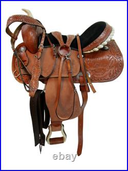 Western Deep Seat Saddle Barrel Racing Pleasure Tooled Leather Tack Set 15 16 17