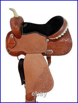 Western Deep Seat Saddle Barrel Racing Pleasure Tooled Leather Tack Set 15 16 17