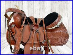 Western Deep Seat Saddle Barrel Racing Pleasure Tooled Leather Tack Set 15 16 17
