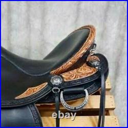 Western Endurance Hand Curved leather saddle with cow Softy seat/size 15to 18