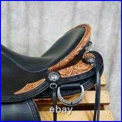 Western Endurance leather saddle with cow Softy seat sizes 15to 18 Free Ship