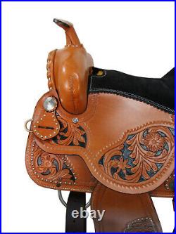 Western Gaited Horse Saddle Pleasure Tooled Leather Trail Tack Set 15 16 17 18