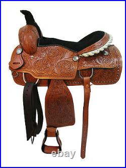 Western Horse Floral Tooled Carved Saddle Tack Set Roping Pleasure Trail Harness