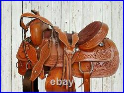Western Horse Saddle 15 Leather Headstall Collar Horse Riding Accessories USA