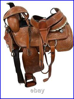 Western Horse Saddle Brown Leather Floral Tooled Used Leather Tack 18 17 16 15