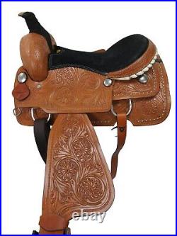 Western Horse Saddle Brown Leather Floral Tooled Used Leather Tack 18 17 16 15