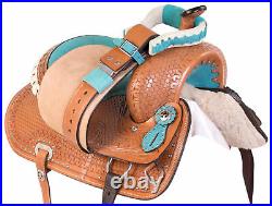 Western Horse Saddle Custom Leather Barrel Racing Show Youth Blue Tack Set 14 in
