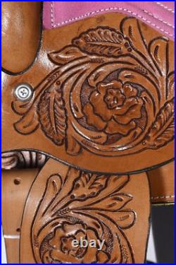 Western Horse Saddle Kids Pony Floral Tooled Size- 8 in, 10 in & 12 in Western Horse Saddle Kids Pony Floral Tooled Size- 8 in, 10 in & 12 in