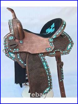 Western Horse Saddle Leather Barrel Racing Trail Equestrian Tooled Carved 12-18
