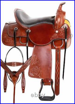 Western Horse Saddle Leather Pleasure Trail Tooled Comfy Tack Set 15 16 17 18