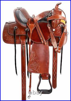 Western Horse Saddle Leather Pleasure Trail Tooled Comfy Tack Set 15 16 17 18