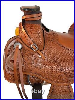 Western Horse Saddle Pleasure Basket Weave Oak Tooled Leather Tack 15 16 17 18