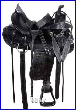 Western Horse Saddle Pleasure Trail Comfy Leather Tooled Tack Set SZ 15 16 17 18