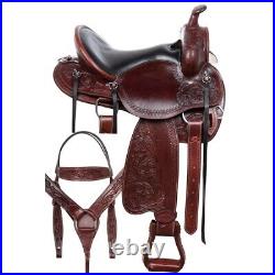 Western Horse Saddle Pleasure Trail Hand Tooled Leather Horse Tack Saddle