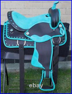 Western Horse Saddle Synthetic Pleasure Trail Teal & Black Used 15