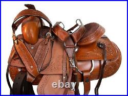 Western Horse Trail Saddle Pleasure Tooled Leather Brown Tack Set 18 17 16 15