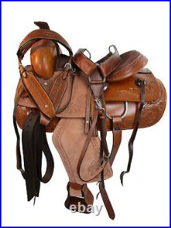 Western Horse Trail Saddle Pleasure Tooled Leather Brown Tack Set 18 17 16 15