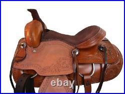 Western Horse Trail Saddle Pleasure Tooled Leather Brown Tack Set 18 17 16 15