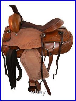 Western Horse Trail Saddle Pleasure Tooled Leather Brown Tack Set 18 17 16 15