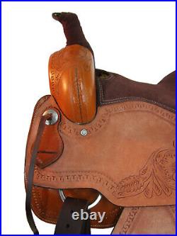 Western Horse Trail Saddle Pleasure Tooled Leather Brown Tack Set 18 17 16 15