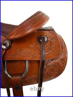 Western Horse Trail Saddle Pleasure Tooled Leather Brown Tack Set 18 17 16 15