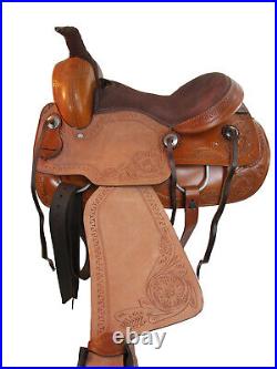 Western Horse Trail Saddle Pleasure Tooled Leather Brown Tack Set 18 17 16 15