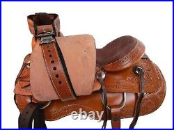 Western Horse Trail Saddle Pleasure Tooled Leather Brown Tack Set 18 17 16 15