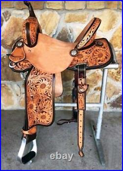 Western Leather Barrel Horse Saddle hand tooled & Tack Set 10 to 18 Free Ship