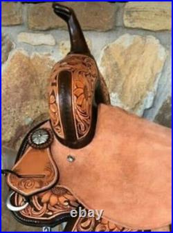 Western Leather Barrel Horse Saddle hand tooled & Tack Set 10 to 18 Free Ship