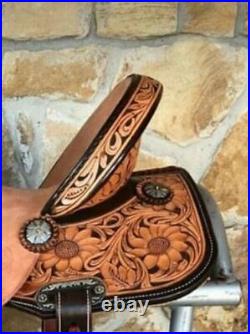 Western Leather Barrel Horse Saddle hand tooled & Tack Set 10 to 18 Free Ship