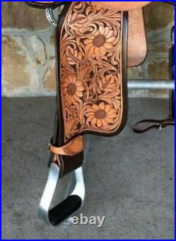 Western Leather Barrel Horse Saddle hand tooled & Tack Set 10 to 18 Free Ship
