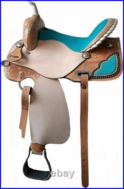 Western Leather Barrel Racing Trail Horse Saddle With Tack Set Free Shipping