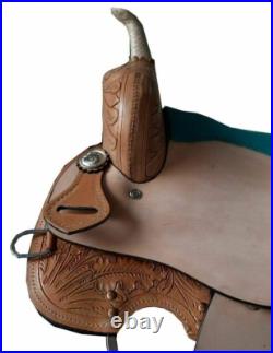 Western Leather Barrel Racing Trail Horse Saddle With Tack Set Free Shipping