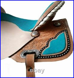 Western Leather Barrel Racing Trail Horse Saddle With Tack Set Free Shipping