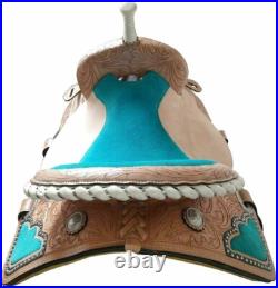 Western Leather Barrel Racing Trail Horse Saddle With Tack Set Free Shipping