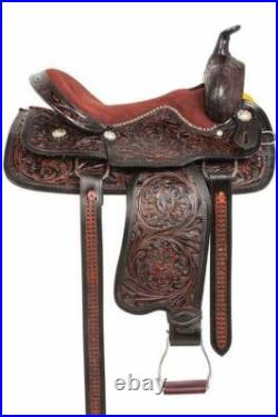 Western Leather Barrel Racing Trail Pleasure Horse Saddle Tack Set 14 to 18