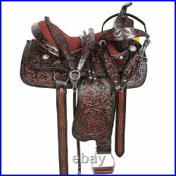 Western Leather Barrel Racing Trail Pleasure Horse Saddle Tack Set 14 to 18