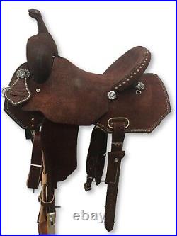 Western Leather Barrel Rough Out Saddle With Free Matching Tack set
