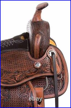 Western Leather Barrel Trail Hand Tooled Comfy Horse Saddle Tack Set