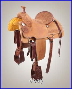 Western Leather Hand Carved Roper Ranch Saddle with Suede Seat 15,161718