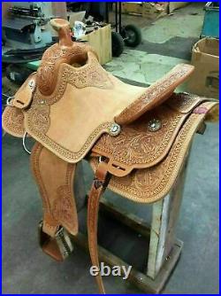 Western Leather Hand Carved & Tooled Roper Ranch Saddle With Bucking Roll