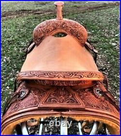 Western Leather Hand Carved & Tooled Roper Ranch Saddle With Bucking Roll 15