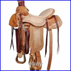 Western Leather Hand Carved & Tooled Roper Ranch Saddle With Suede Seat 202 17