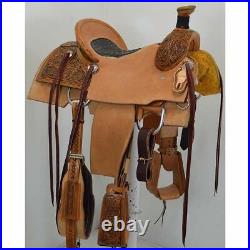 Western Leather Hand Carved & Tooled Roper Ranch Saddle With Suede Seat 206 16