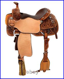 Western Leather Hand Carved & Tooled Roper Ranch Saddle With Suede Seat 207 16