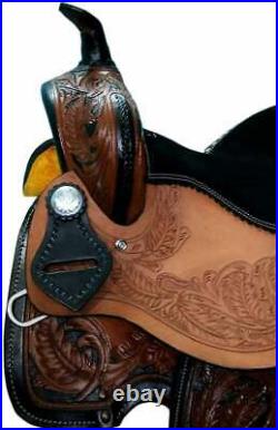 Western Leather Horse Saddle Barrel Trail Hand Tooled Comfy Saddle Tack Set