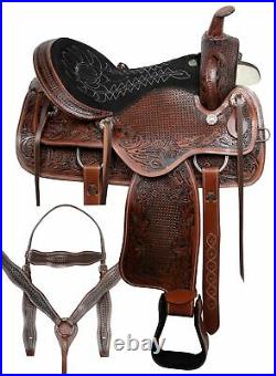 Western Leather Horse Saddle Trail Barrel Racing Tooled Tack Set 14 15 16 17 18